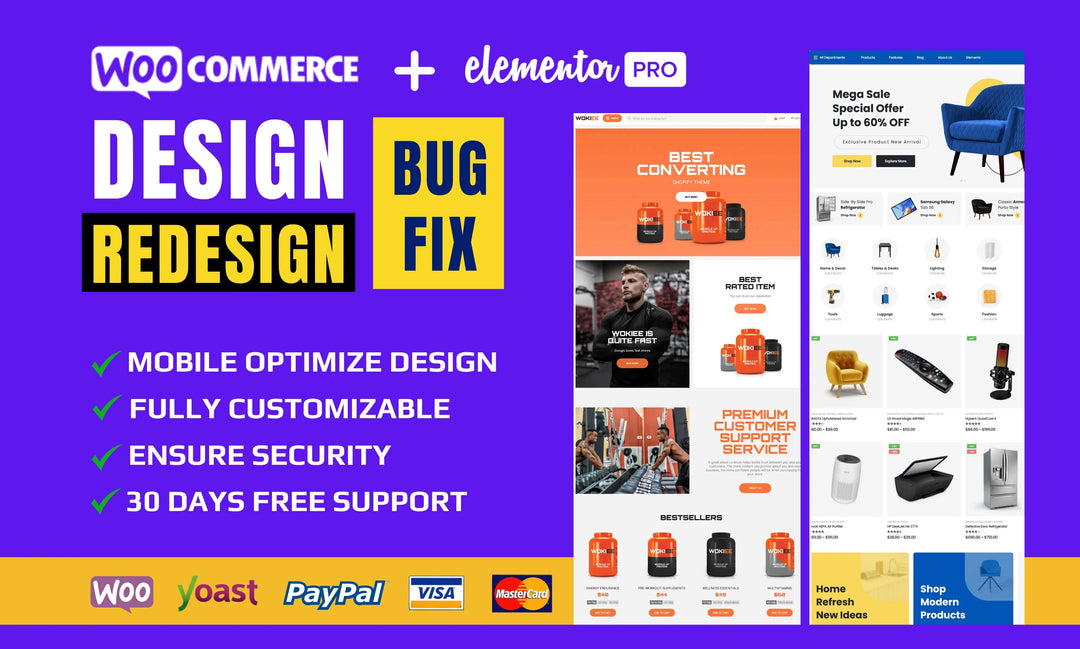 We will redesign your WooCommerce website up to 10 pages with modern features and functionality
